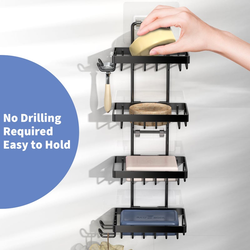 Moforoco 4 Tier Soap Bar Holder for Shower, No Drilling, 304 Stainless Steel, Wall Mounted Soap Holder with 4 Hooks and Razor Holder, Shower Rack Soap Tray Bar Soap for Bathroom Accessories Organizer - Image 2