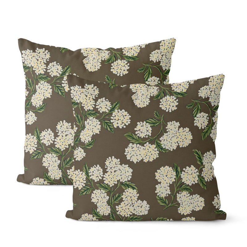 DAFENA Brown Spring Pillow Covers 18x18 Inch 2 Pcs Green Yellow Hydrangea Flower Decor Throw Pillows Vintage Floral Seasonal Summer Outdoor Decoration Pillowcase Linen Cushion Cover for Couch Sofa - Image 1