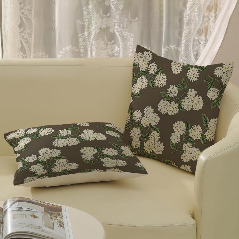 DAFENA Brown Spring Pillow Covers 18x18 Inch 2 Pcs Green Yellow Hydrangea Flower Decor Throw Pillows Vintage Floral Seasonal Summer Outdoor Decoration Pillowcase Linen Cushion Cover for Couch Sofa - Image 4