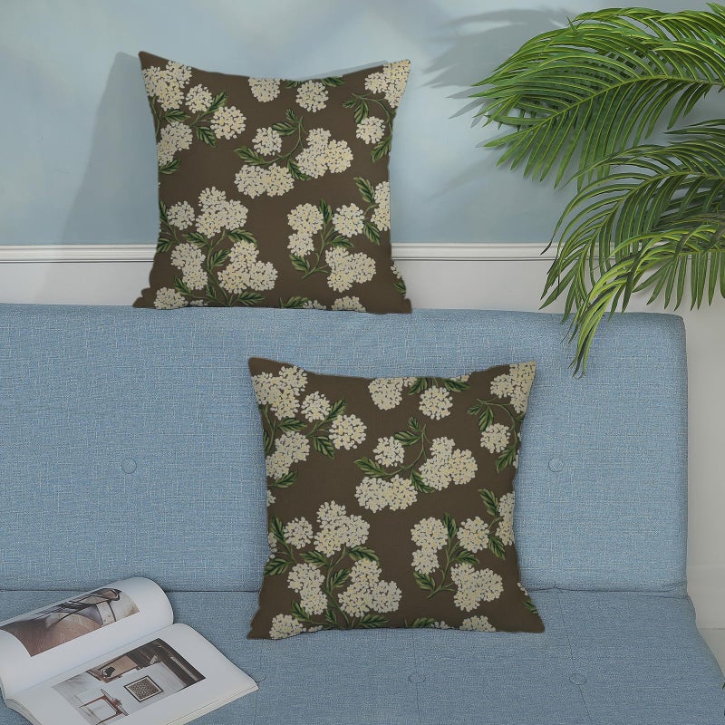 DAFENA Brown Spring Pillow Covers 18x18 Inch 2 Pcs Green Yellow Hydrangea Flower Decor Throw Pillows Vintage Floral Seasonal Summer Outdoor Decoration Pillowcase Linen Cushion Cover for Couch Sofa - Image 3