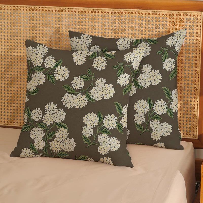 DAFENA Brown Spring Pillow Covers 18x18 Inch 2 Pcs Green Yellow Hydrangea Flower Decor Throw Pillows Vintage Floral Seasonal Summer Outdoor Decoration Pillowcase Linen Cushion Cover for Couch Sofa - Image 2