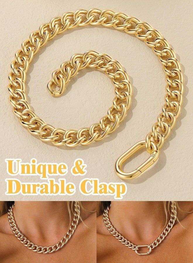 U7 Lightweight Chunky Gold Necklace, Thick Aluminum Gold Statement Necklace for Women, 18In Trendy Punk Hip Hop Chunky Necklace with Gift Box, Unique Buckle Design for Versatile Wear, 13mm Wide - Image 5