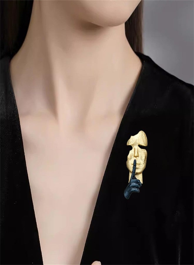 RLHRNDE Gold Mask Enamel Lapel Brooch Pin for Women Men Abstract Art Enamel Brooch Silence is Thinker Badge Pin Accessories for Lapel Backpack Jacket Hat Bag (Gold) - Image 2