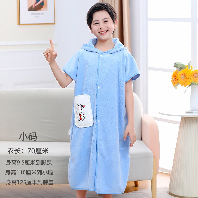 Coral Velvet Bathrobe Soft Children'S Bathrobe Towel Cloak Bath Towel Baby Bath Baby Hooded Bathrobe - Image 1