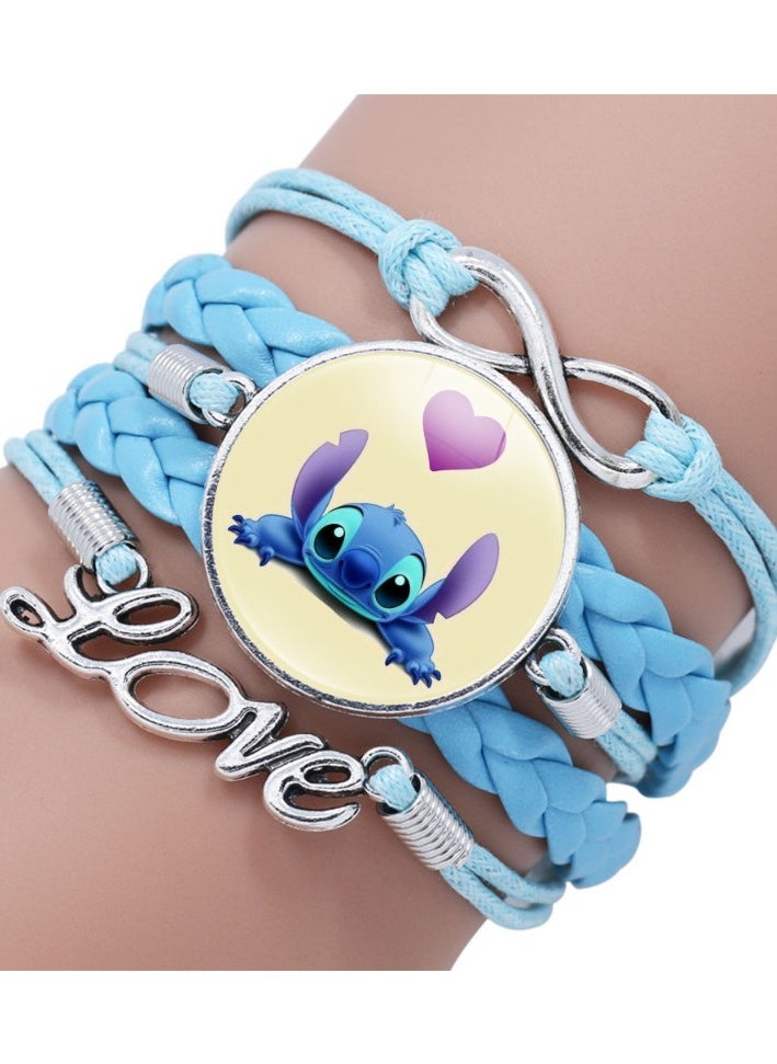 STITCH Blue Cartoon Stitch Pattern Leather Handwoven Bracelet Jewelry 