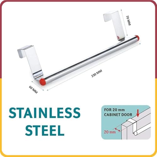 Amiraj Stainless Steel Towel Holder Cabinet Hanger Over Door Kitchen Hook Drawer Storage/Towel Bar (Small, 23 cm) (Pack of 1) - Image 3