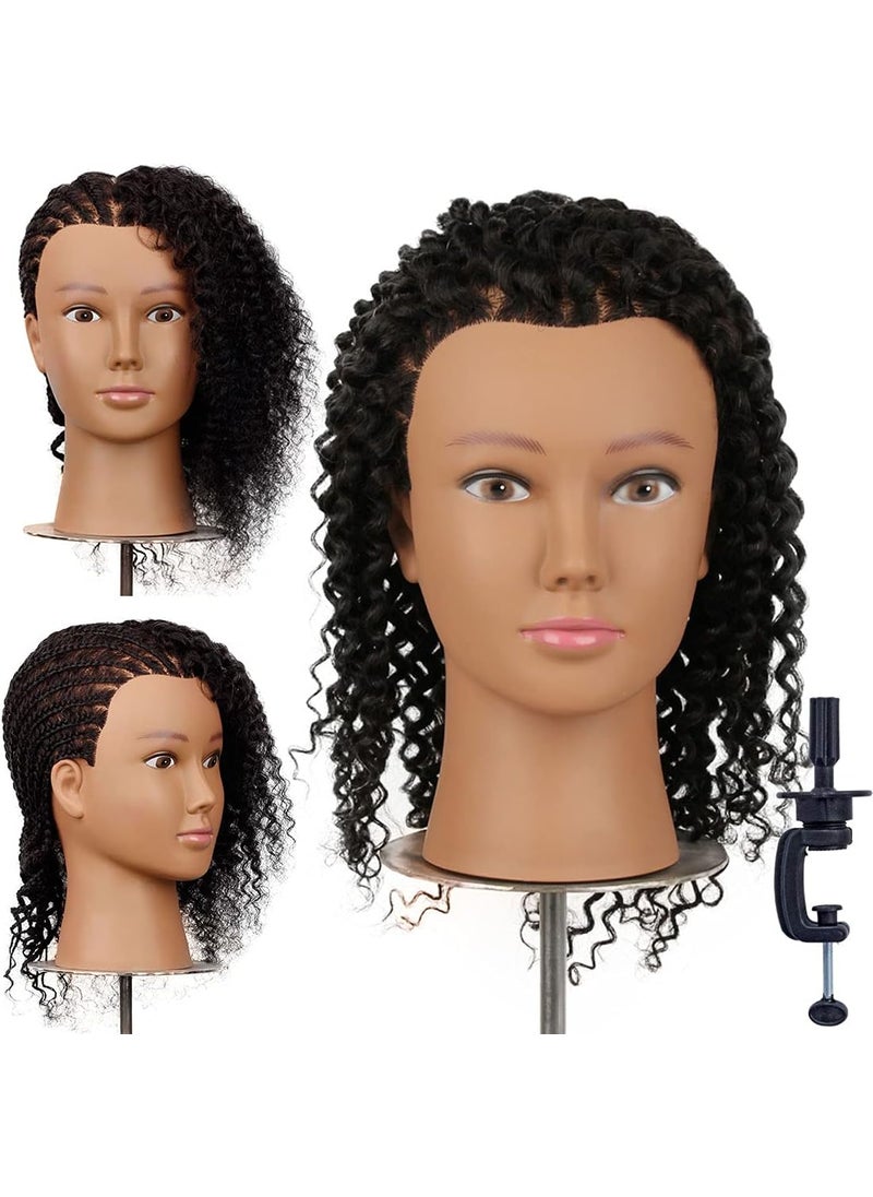 Newshair Mannequin Head 14"-16" 100% Human Hair Curly Hair Hairdresser Cosmetology Mannequin Manikin Training Head Hair and Free Clamp Holder 