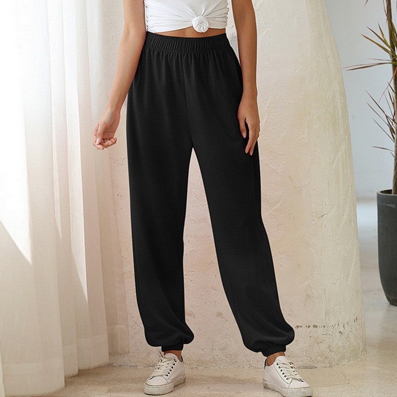 Fashion High Waist Fleece Joggers for Women Black - Image 2
