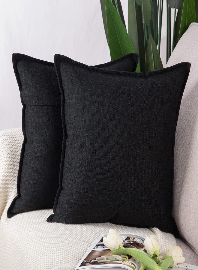 MADIZZ Set of 2 Linen Throw Pillow Covers 18x18 Inch Black Soft Decorative Cushion Cover for Sofa Bedroom Pillow Shell - Image 1