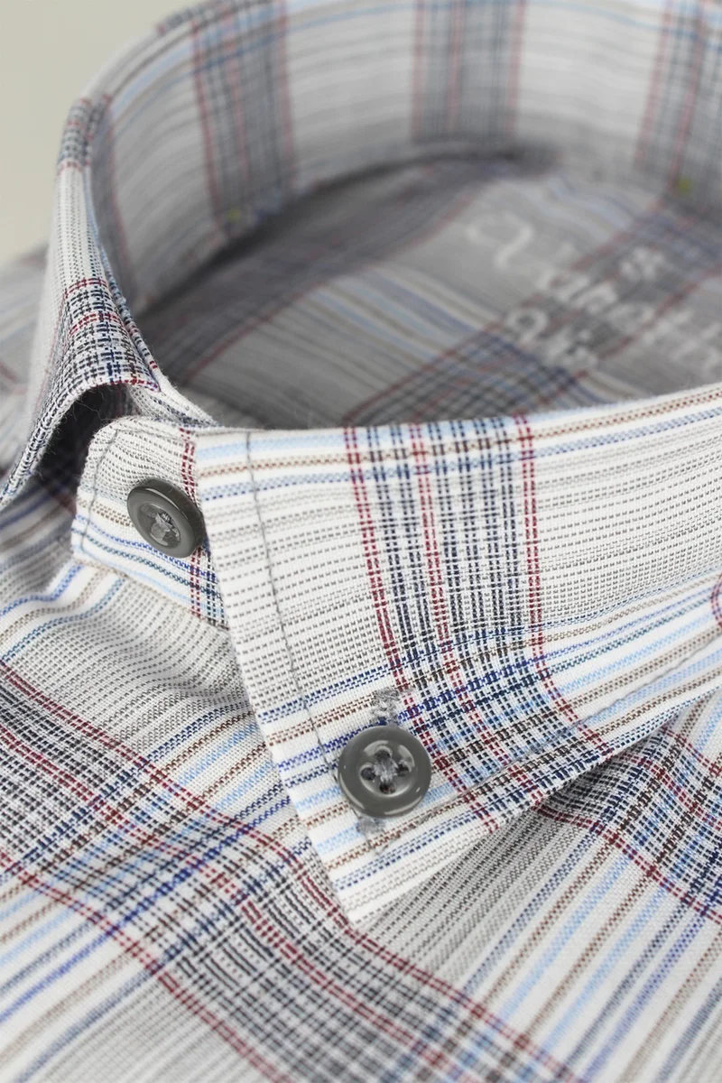 فاريتا Men's Cloud Gray Checked Long Sleeve Classic Cut Collar Buttoned Shirt