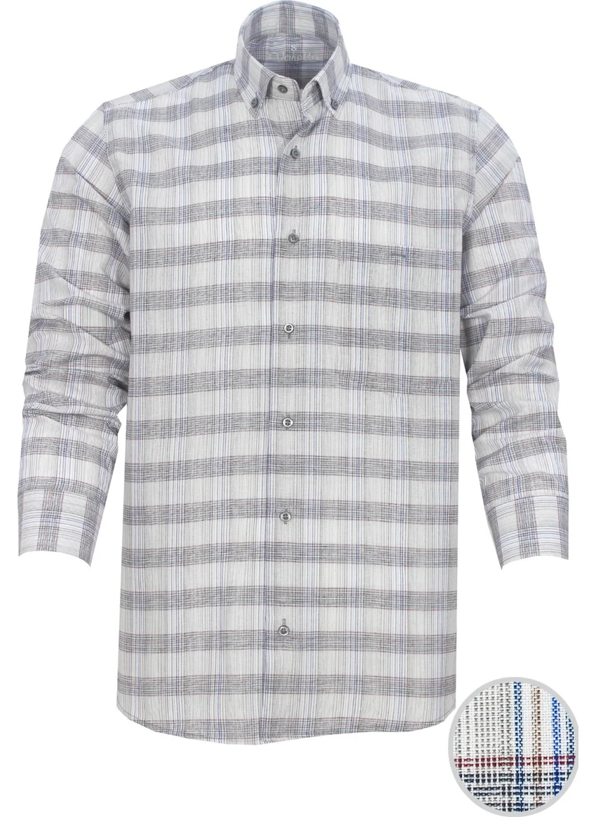 فاريتا Men's Cloud Gray Checked Long Sleeve Classic Cut Collar Buttoned Shirt