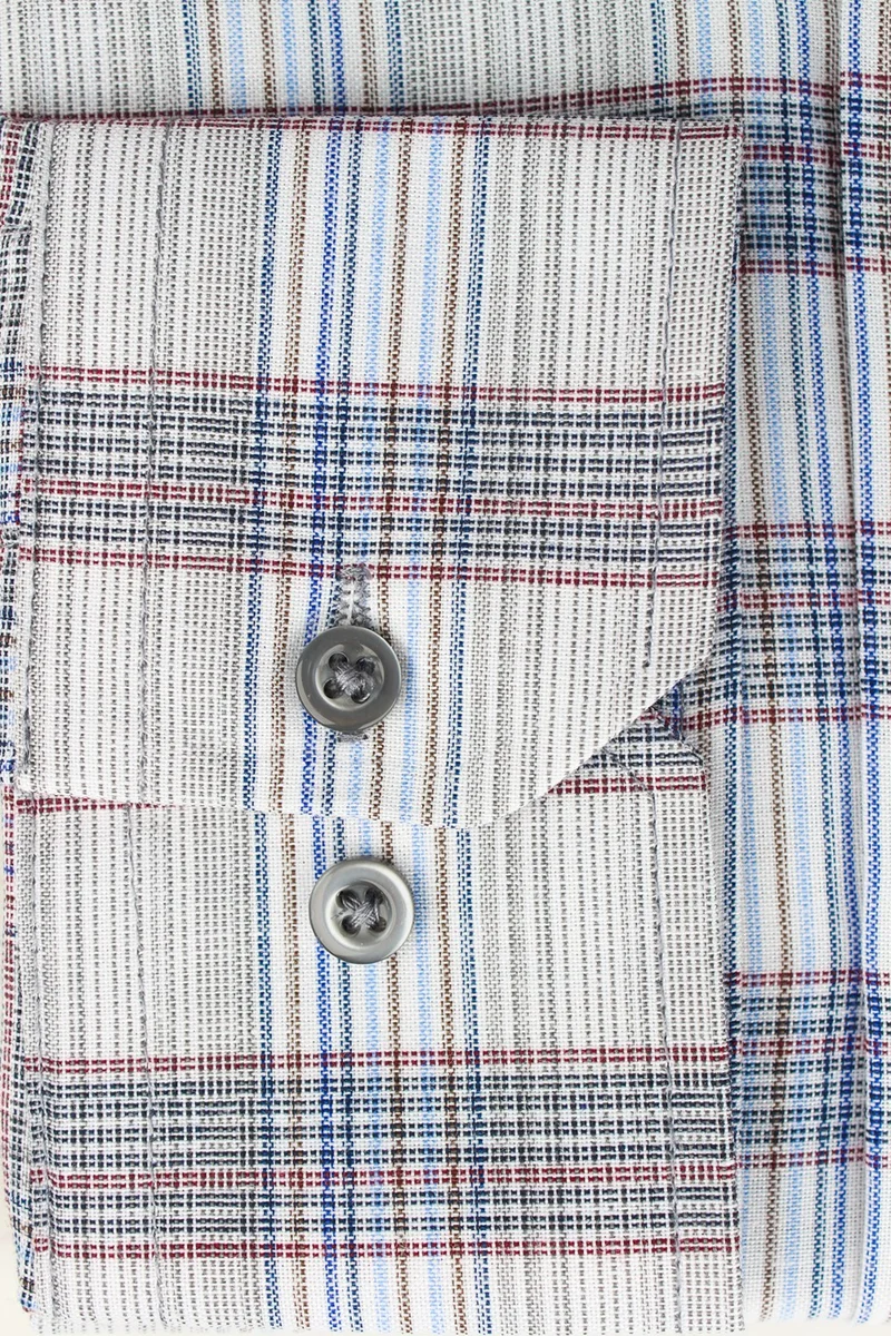 فاريتا Men's Cloud Gray Checked Long Sleeve Classic Cut Collar Buttoned Shirt