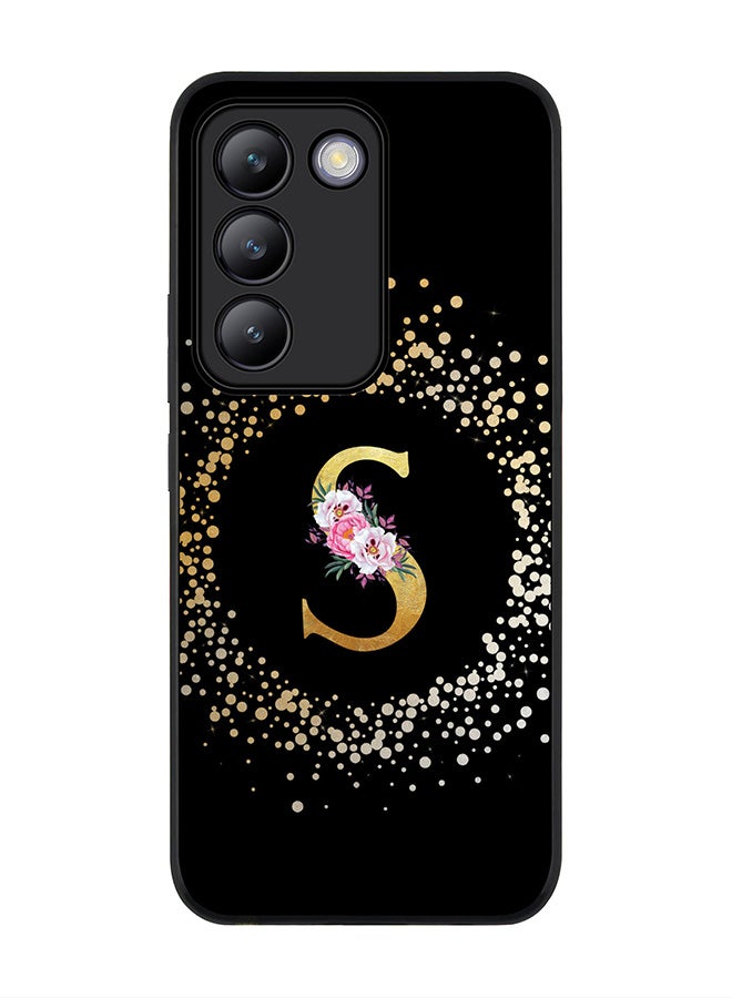 Stylizedd Rugged Black edge case for Vivo V30 Lite 5G, Slim fit Flexible Cover -  Custom Monogram Initial Letter Floral Pattern Alphabet - S ( Black ) - Image 1