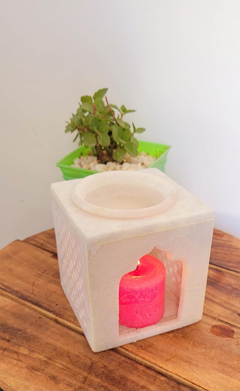 RM 4Inch White Marble Aroma Cle Holder Set Tealight Cle Holder Elegant Home Dcor for Center Table Festival Settings Crafted from Premium White Marble by Rameshwaram Marble - Image 3