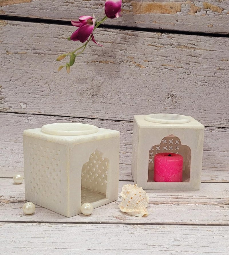 RM 4Inch White Marble Aroma Cle Holder Set Tealight Cle Holder Elegant Home Dcor for Center Table Festival Settings Crafted from Premium White Marble by Rameshwaram Marble - Image 4