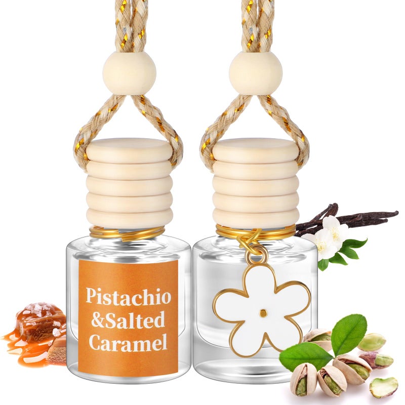 Siifert 2 Sets Hanging Car Air Freshener and Essential Oil Diffuser Car Air Freshener Daisy Essential Oil Diffuser Long Lasting Automobile Aromatherapy WhitePistachio  Salted Caramel