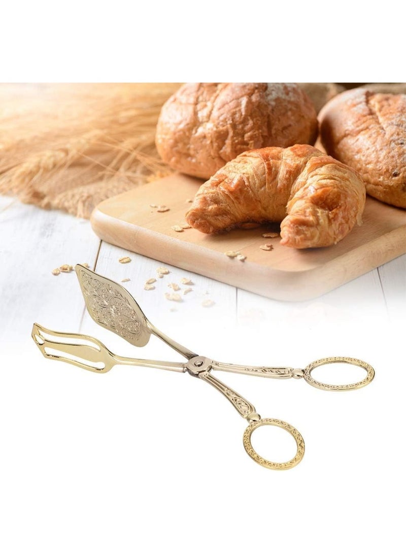 Y&D Gold Salad Tongs for Kitchen Serving and Cooking, Stainless Steel Food Scissor Tongs, Catering Utensil for Bread Cake Bake Steak Barbecue - Image 1
