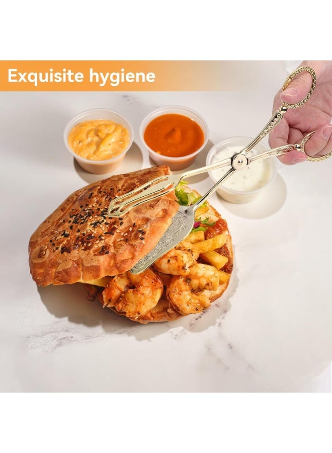 Y&D Gold Salad Tongs for Kitchen Serving and Cooking, Stainless Steel Food Scissor Tongs, Catering Utensil for Bread Cake Bake Steak Barbecue - Image 3