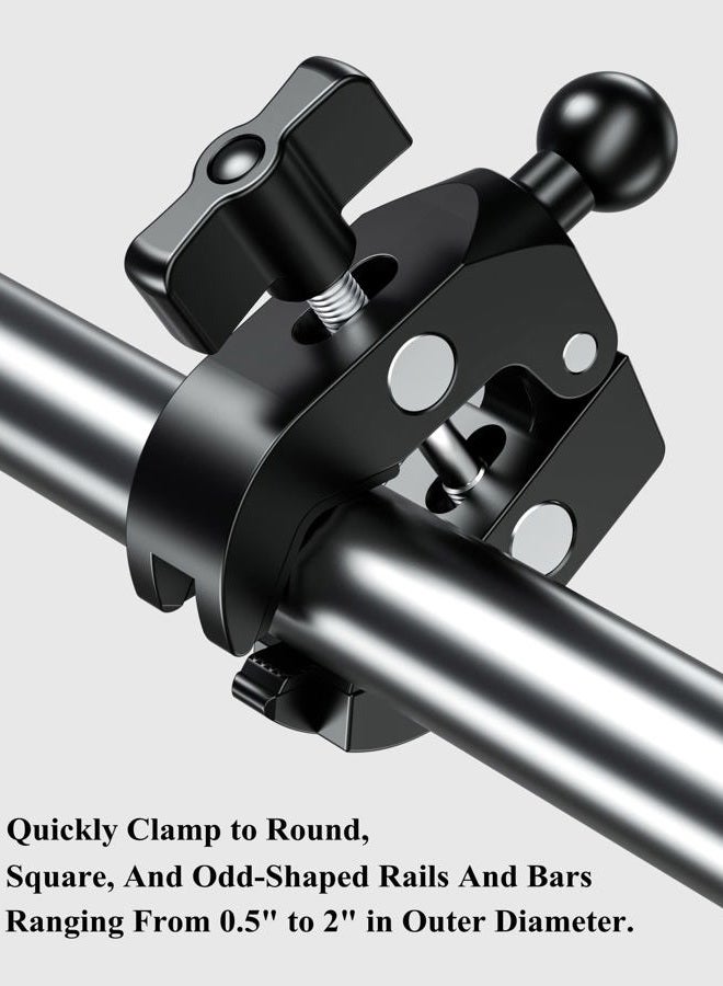 BRCOVAN Aluminum Alloy Handlebar Clamp Mount Base with 17mm TPU Ball for Rails 0.5'' to 2'' in Diameter, Only Fit for Bike Motorcycle Phone Mount Holder with 17mm Ball Socket & Double Socket Arm - Image 4