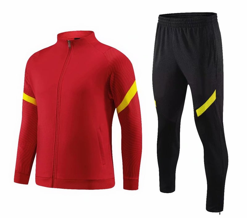 Generic Mens Long-Sleeve Soccer Training Jacket Set Red Yellow Edge 