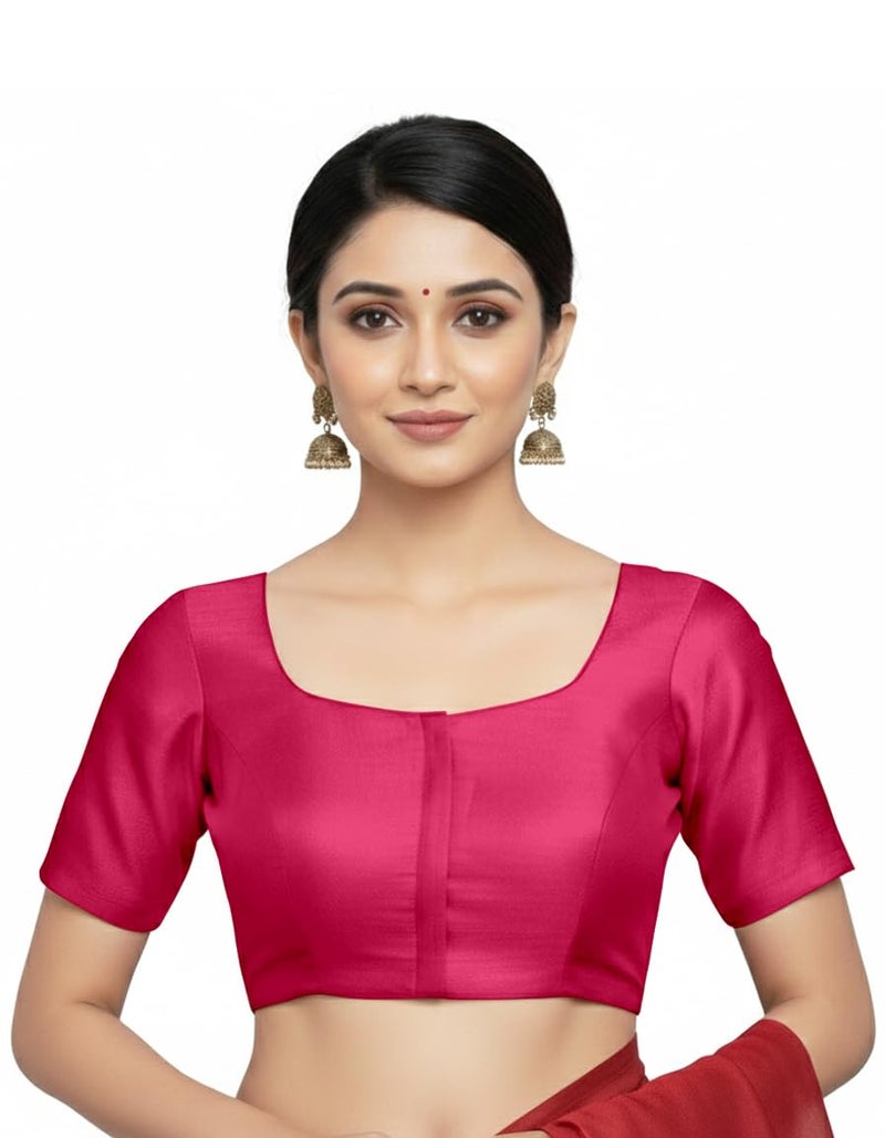 Mehrang Womens Taffeta Padded Blouse, Classic Half Sleeves Silk Stitched Blouse, Readymade Saree Blouse for Women Stylish (Pink, L) - Image 1