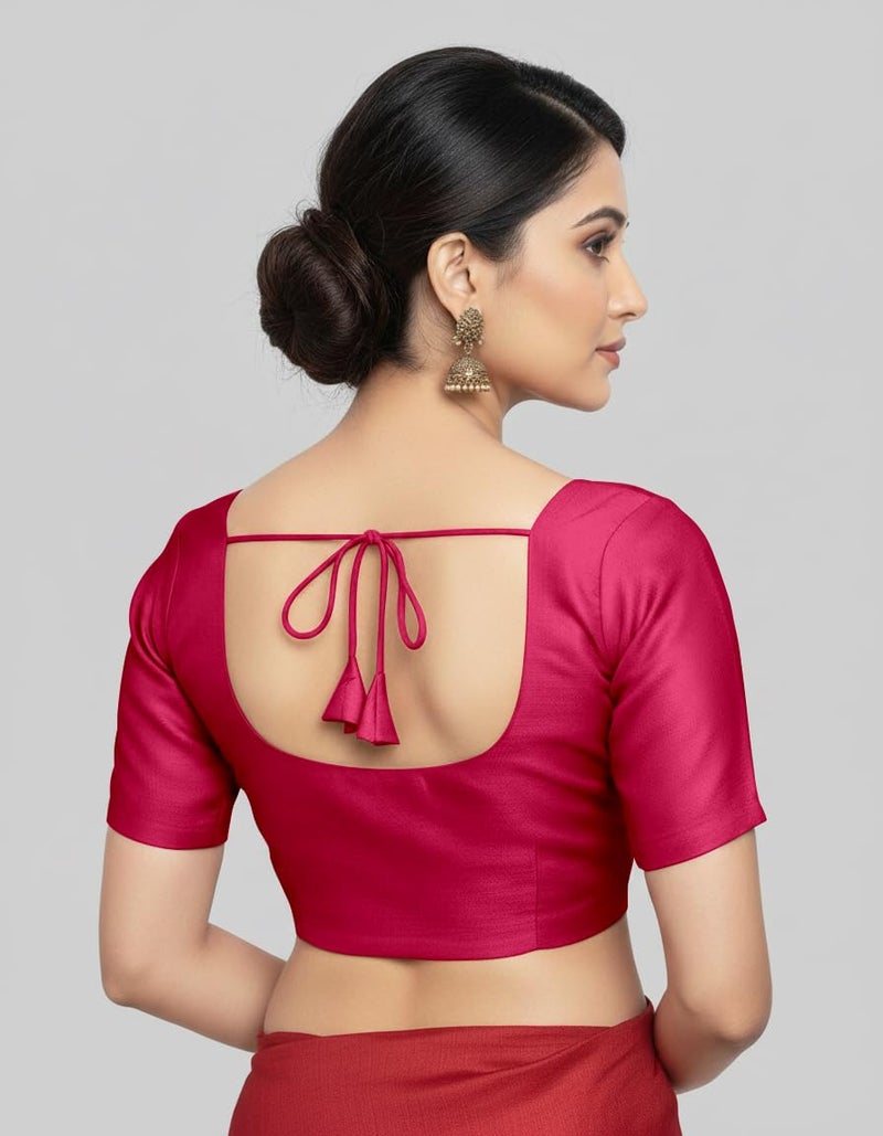 Mehrang Womens Taffeta Padded Blouse, Classic Half Sleeves Silk Stitched Blouse, Readymade Saree Blouse for Women Stylish (Pink, L) - Image 2