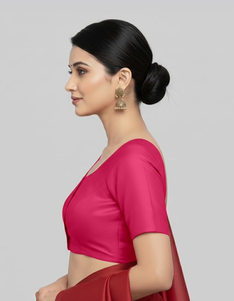 Mehrang Womens Taffeta Padded Blouse, Classic Half Sleeves Silk Stitched Blouse, Readymade Saree Blouse for Women Stylish (Pink, L) - Image 3