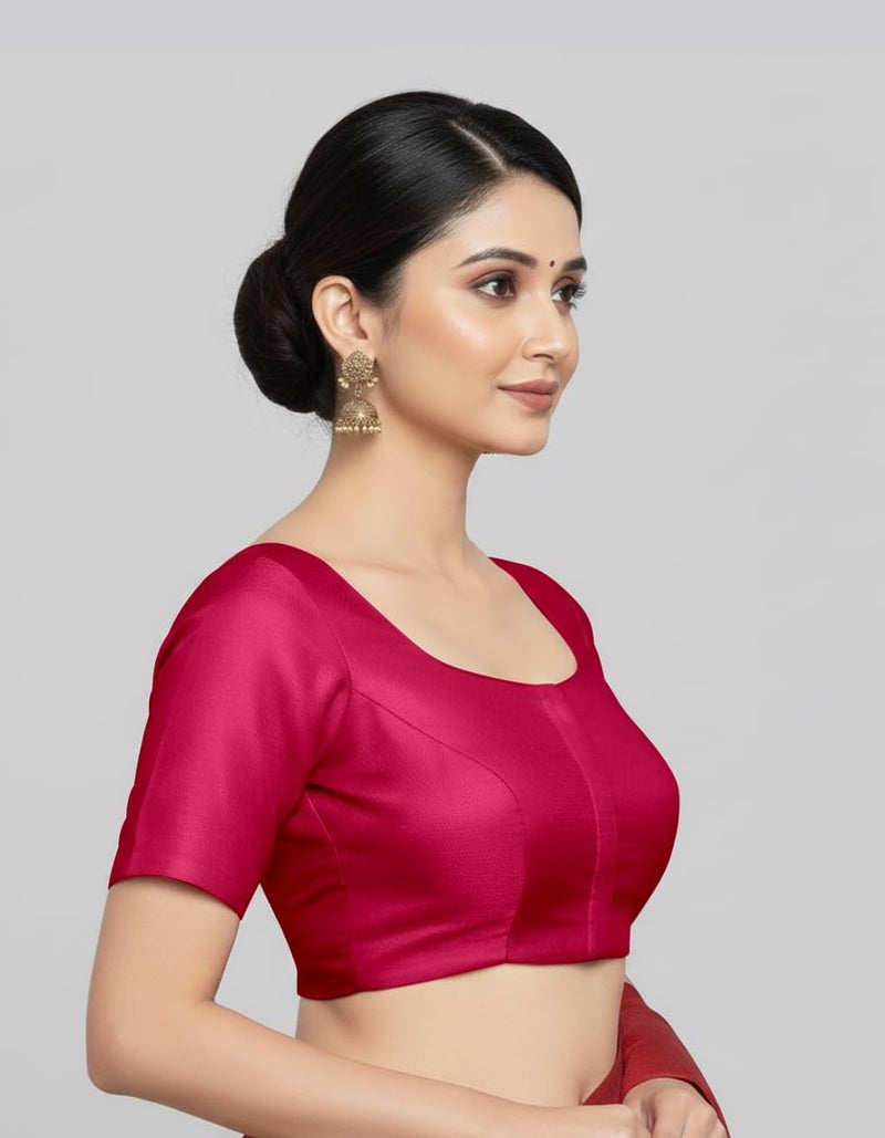 Mehrang Womens Taffeta Padded Blouse, Classic Half Sleeves Silk Stitched Blouse, Readymade Saree Blouse for Women Stylish (Pink, L) - Image 4
