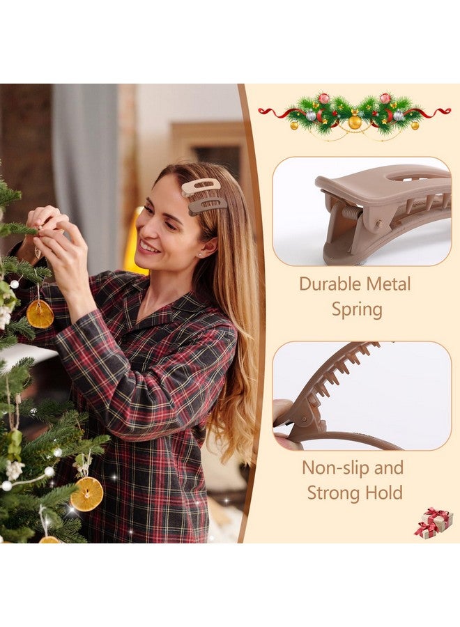 SYGY 12PCS Flat Hair Clips, Flat Claw Clips for Thin Hair, Matte Lay Down Claw Clips for Women, 3 Sizes Alligator Hair Clips, Slide Hair Clips, Christmas Hair Accessories, Brown, Christmas Gifts - Image 3