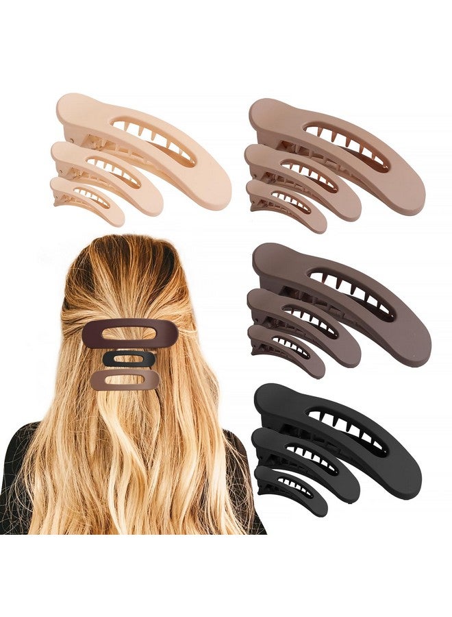 SYGY 12PCS Flat Hair Clips, Flat Claw Clips for Thin Hair, Matte Lay Down Claw Clips for Women, 3 Sizes Alligator Hair Clips, Slide Hair Clips, Christmas Hair Accessories, Brown, Christmas Gifts - Image 1
