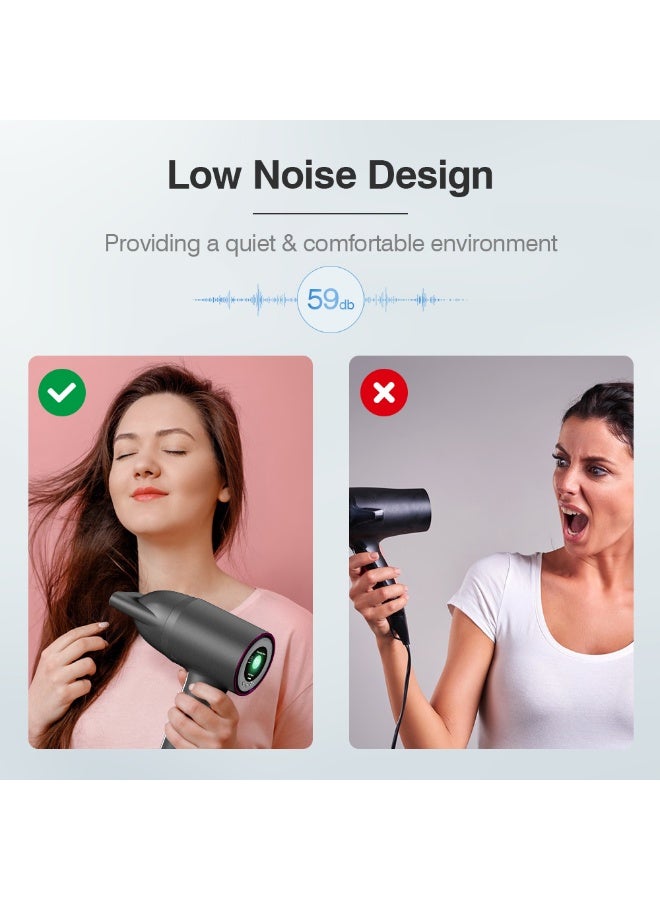 كينسي بيوتي مجفف شعر عالي السرعة ، مجفف شعر احترافي أيوني 1600 واط ، مجفف شعر أيوني سريع التجفيف مع 3 إعدادات حرارية وسرعتين ، ضوضاء منخفضة مع فوهة للجنسين - Image 5