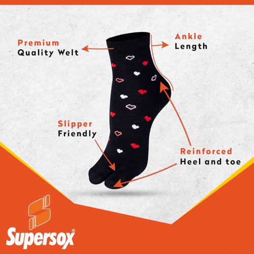 Supersox Ankle Thumb Socks for Women, Made with Breathable, Anti Odour & Moisture Absorbent Combed Cotton with a Extra Durable Welt (Pack Of 4) (IN, Alpha, Free Size, Black) - Image 3