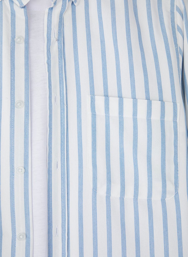 trendyol Grey-Blue Regular Fit Striped Oxford Easy Iron Men's Shirt - Image 3