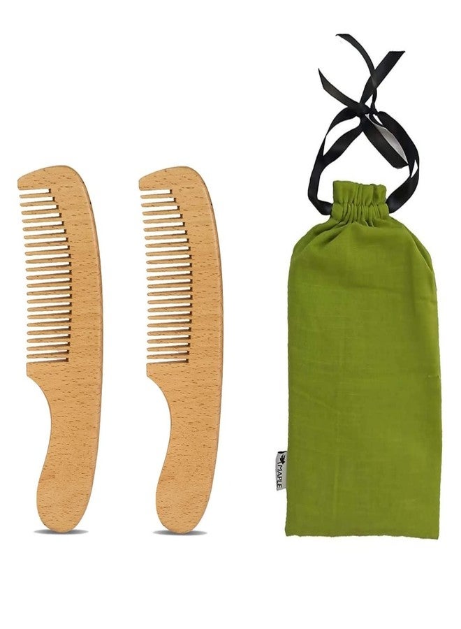 مابل مشط خشبي من خشب القيقب للأطفال الرضع والصغار | مضاد للبكتيريا، لا يسبب الكهرباء الساكنة، يساعد على نمو الشعر، يأتي مع حقيبة من نفس العلامة التجارية (عبوة من قطعتين) - Image 3