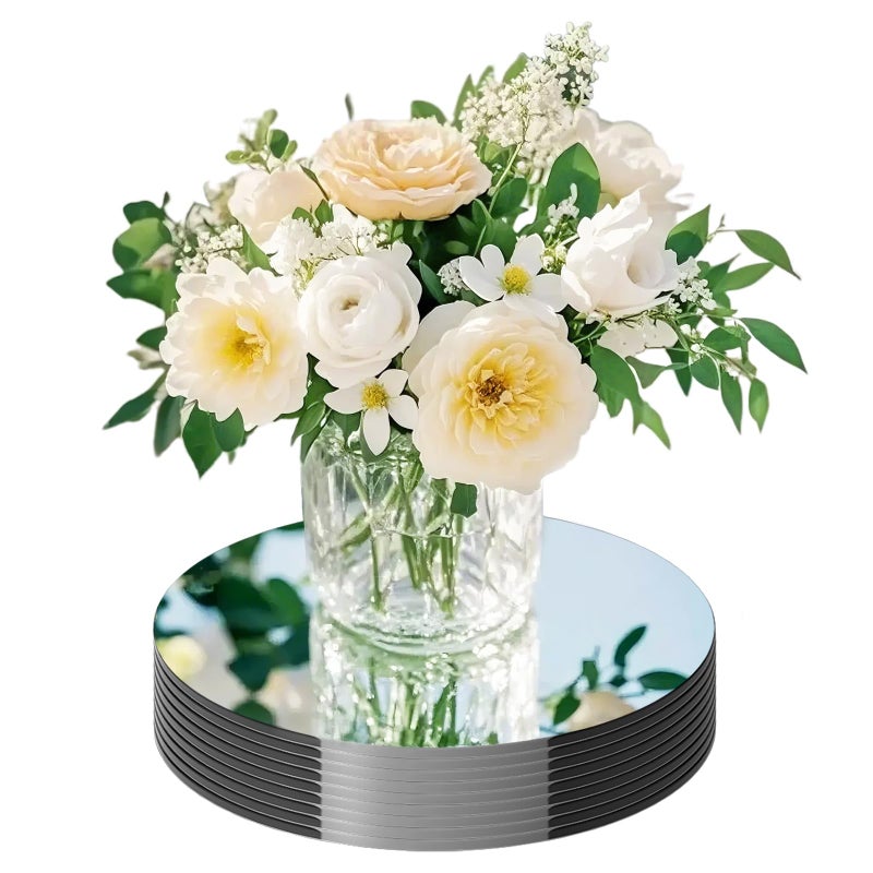 LUDEOU 20 Pack Round Mirror Centerpieces for Tables, No Glass AcrylicCircle Mirror Table Centerpieces Mirror Tray Candle Plates for Wedding Table DecorationChristmas Home Decor (12inch) - Image 1