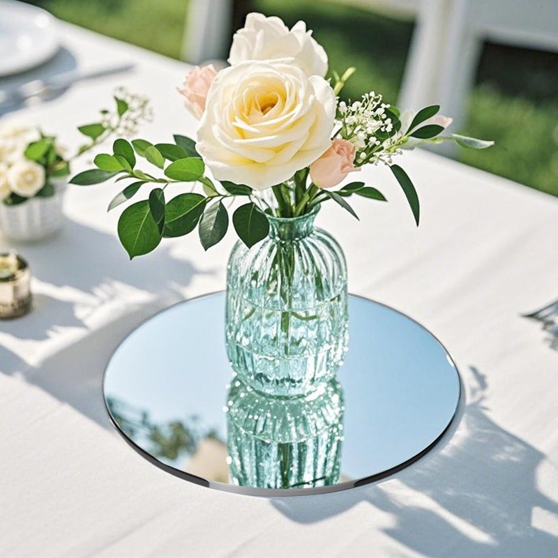 LUDEOU 20 Pack Round Mirror Centerpieces for Tables, No Glass AcrylicCircle Mirror Table Centerpieces Mirror Tray Candle Plates for Wedding Table DecorationChristmas Home Decor (12inch) - Image 3