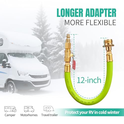 Minimprover Lead -Free Brass 16.9" Winterize Sprinkler System RV Motorhome Boat Camper and Travel Trailer: Air Comp Quick-Connect Plug To 3/4" Garden Hose Faucet Blow Out Adapter Fitting with Valve - Image 3