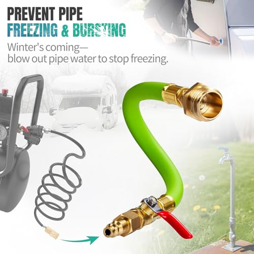 Minimprover Lead -Free Brass 16.9" Winterize Sprinkler System RV Motorhome Boat Camper and Travel Trailer: Air Comp Quick-Connect Plug To 3/4" Garden Hose Faucet Blow Out Adapter Fitting with Valve - Image 4
