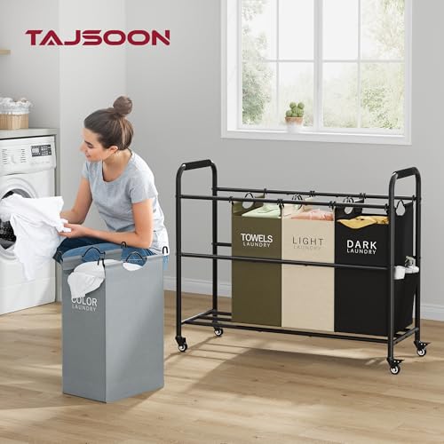 Tajsoon 4 Bag Laundry Sorter Cart, 4 Section Laundry Hamper Sorter with Heavy Duty Lockable Rolling Wheels, Laundry Separator Hamper with Removable Bags for Dirty Clothes Storage, 4 Colors - Image 2