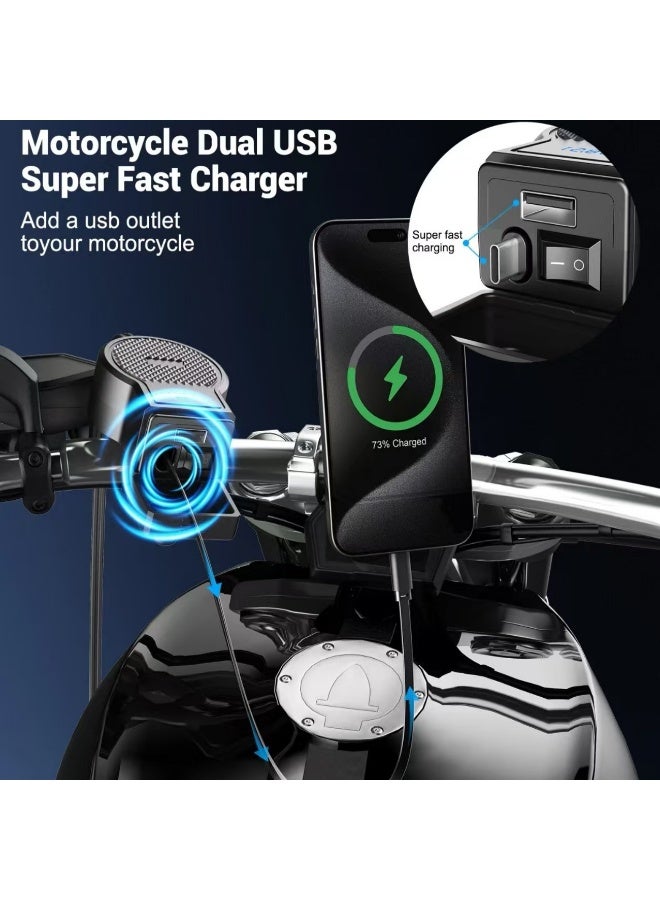 New PD QC4.0 Motorcycle USB Super Fast Phone Charger Waterproof with Retractable Type-C Cable Cellphone Voltmeter Digital Charge - Image 2