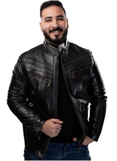 Elegant natural leather jacket, excellent closure, high-quality material, black color JA2