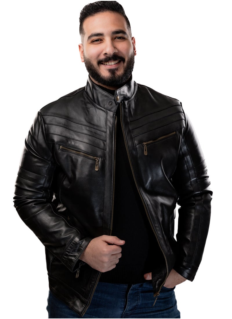 Generic - Elegant natural leather jacket, excellent closure, high-quality material, black color JA2 - Image 1