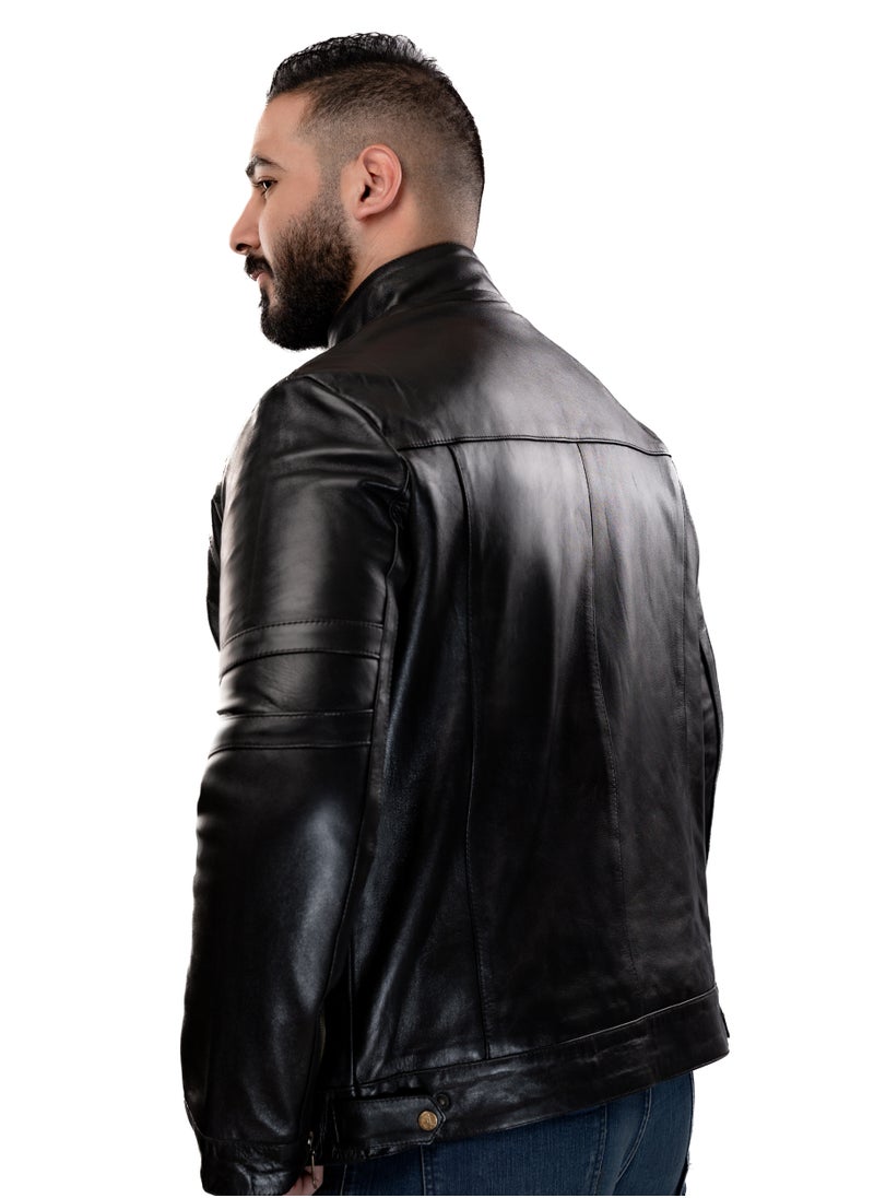 Generic - Elegant natural leather jacket, excellent closure, high-quality material, black color JA2 - Image 1