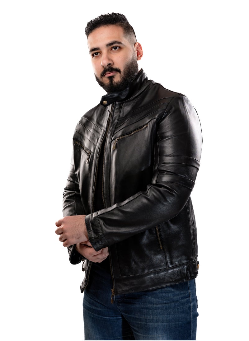 Generic - Elegant natural leather jacket, excellent closure, high-quality material, black color JA2 - Image 1