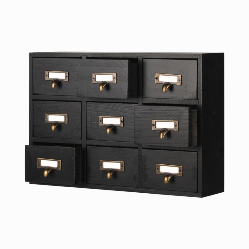 PACKGILO 09 Drawers Apothecary Cabinet with Drawers Tabletop Apothecary Chests and Cabinets Library Card Catalog Cabinet Herb Storage Box Wooden Desk Drawer Organizer Medicine Vintage Furniture(BLACK) - Image 1
