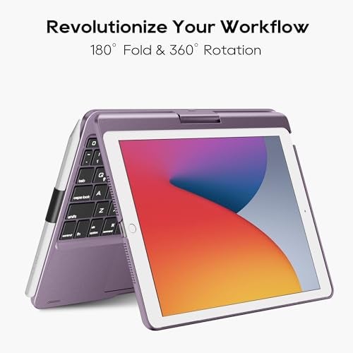 edaiser Swivel Keyboard Case for iPad 10.2 inch 9th 8th 7th, iPad Air 3rd and iPad Pro 10.5 2nd Generation; Rotatable Cover with Pencil Holder, Multi-TouchTrackpad, RGB Backlit, Metallic Purple - Image 2