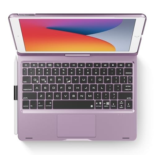 edaiser Swivel Keyboard Case for iPad 10.2 inch 9th 8th 7th, iPad Air 3rd and iPad Pro 10.5 2nd Generation; Rotatable Cover with Pencil Holder, Multi-TouchTrackpad, RGB Backlit, Metallic Purple - Image 1