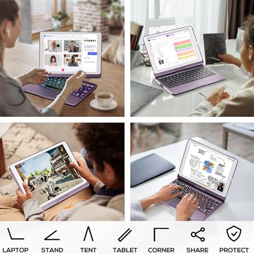 edaiser Swivel Keyboard Case for iPad 10.2 inch 9th 8th 7th, iPad Air 3rd and iPad Pro 10.5 2nd Generation; Rotatable Cover with Pencil Holder, Multi-TouchTrackpad, RGB Backlit, Metallic Purple - Image 5