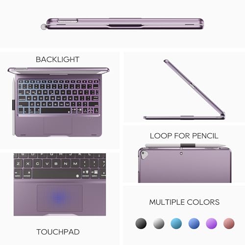 edaiser Swivel Keyboard Case for iPad 10.2 inch 9th 8th 7th, iPad Air 3rd and iPad Pro 10.5 2nd Generation; Rotatable Cover with Pencil Holder, Multi-TouchTrackpad, RGB Backlit, Metallic Purple - Image 4