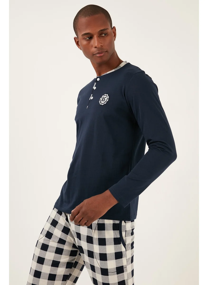 Buratti Checked Cotton Regular Fit Long Sleeve Pajama Set Men's Pajama Set 60961003